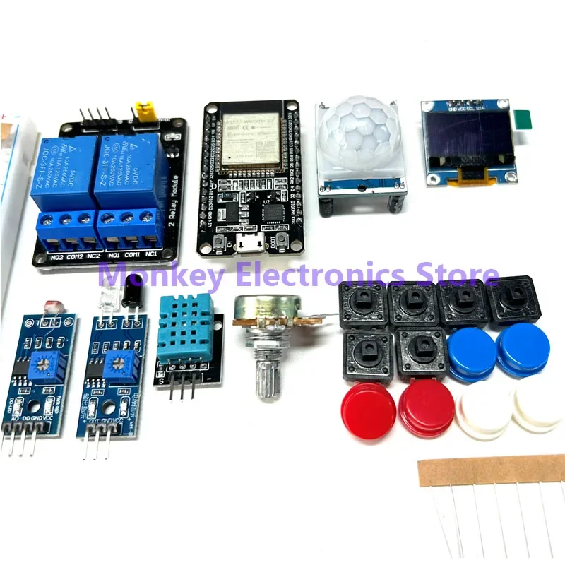 Kit de desenvolvimento para iniciantes com ESP32 (microcontrolador com wifi), sensores, cabos, placa de prototipagem, relés, leds Kit de desenvolvimento para iniciantes com ESP32 (microcontrolador com wifi), sensores, cabos, placa de prototipagem, relés, leds