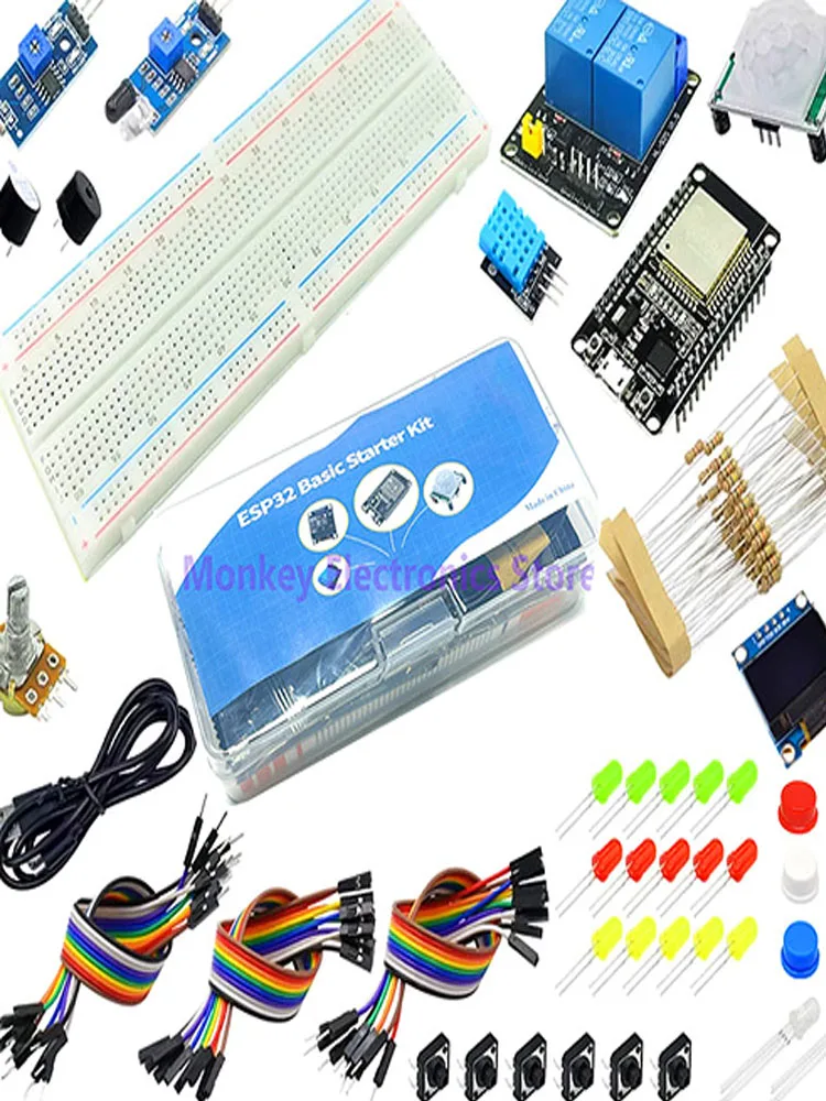 Kit de desenvolvimento para iniciantes com ESP32 (microcontrolador com wifi), sensores, cabos, placa de prototipagem, relés, leds Kit de desenvolvimento para iniciantes com ESP32 (microcontrolador com wifi), sensores, cabos, placa de prototipagem, relés, leds