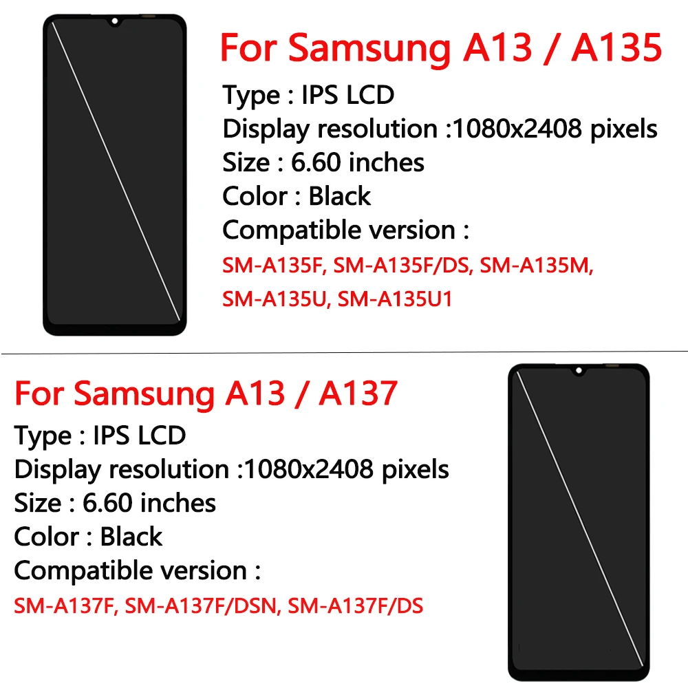 Ecrã LCD e moldura para Samsung Galaxy A13 4G A135F, A137F