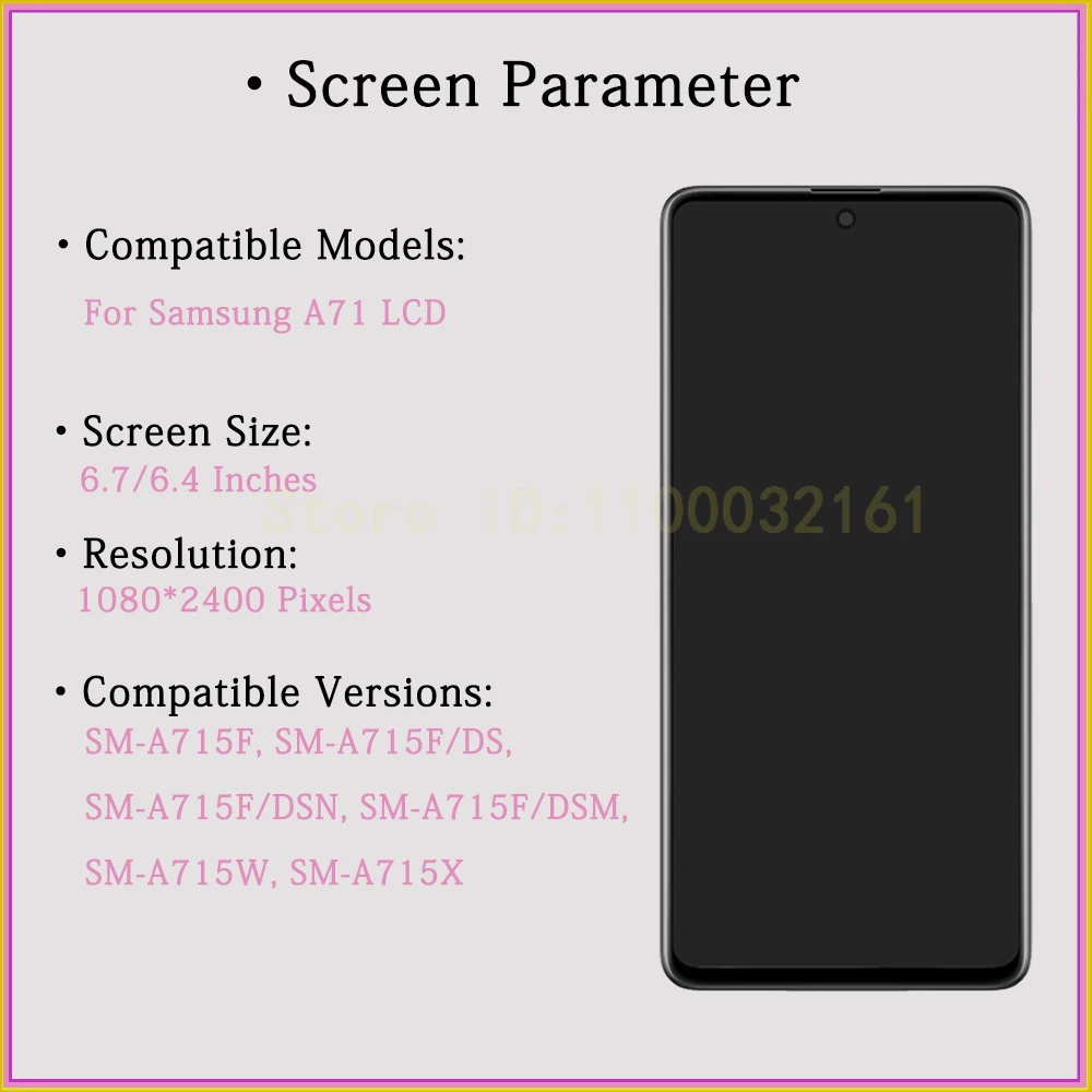 Ecrã LCD/AMOLED e moldura para Samsung Galaxy A71 A715F Ecrã LCD/AMOLED e moldura para Samsung Galaxy A71 A715F