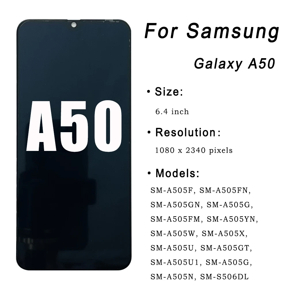Ecrã LCD/AMOLED e moldura para Samsung Galaxy A50 A505F