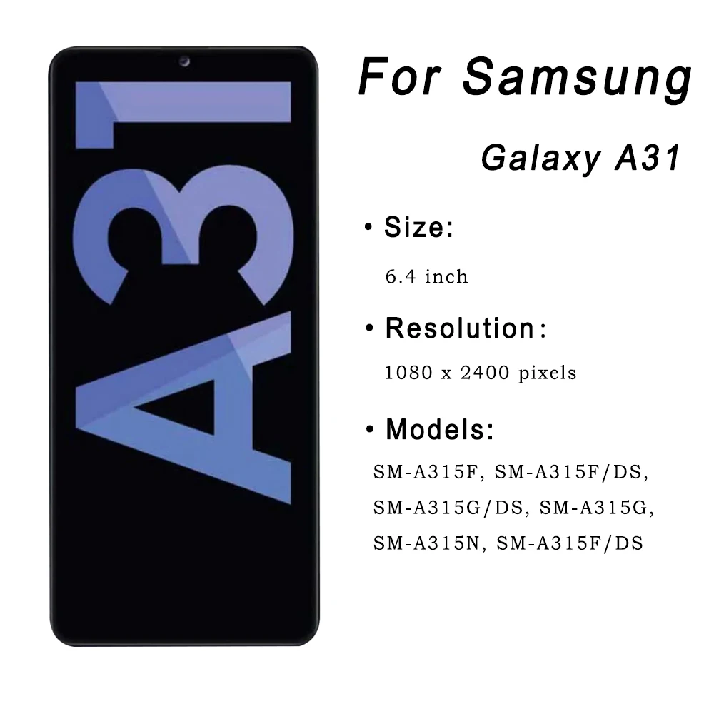 Ecrã LCD/AMOLED e moldura para Samsung Galaxy  A31 A315 A315F A315G A315N