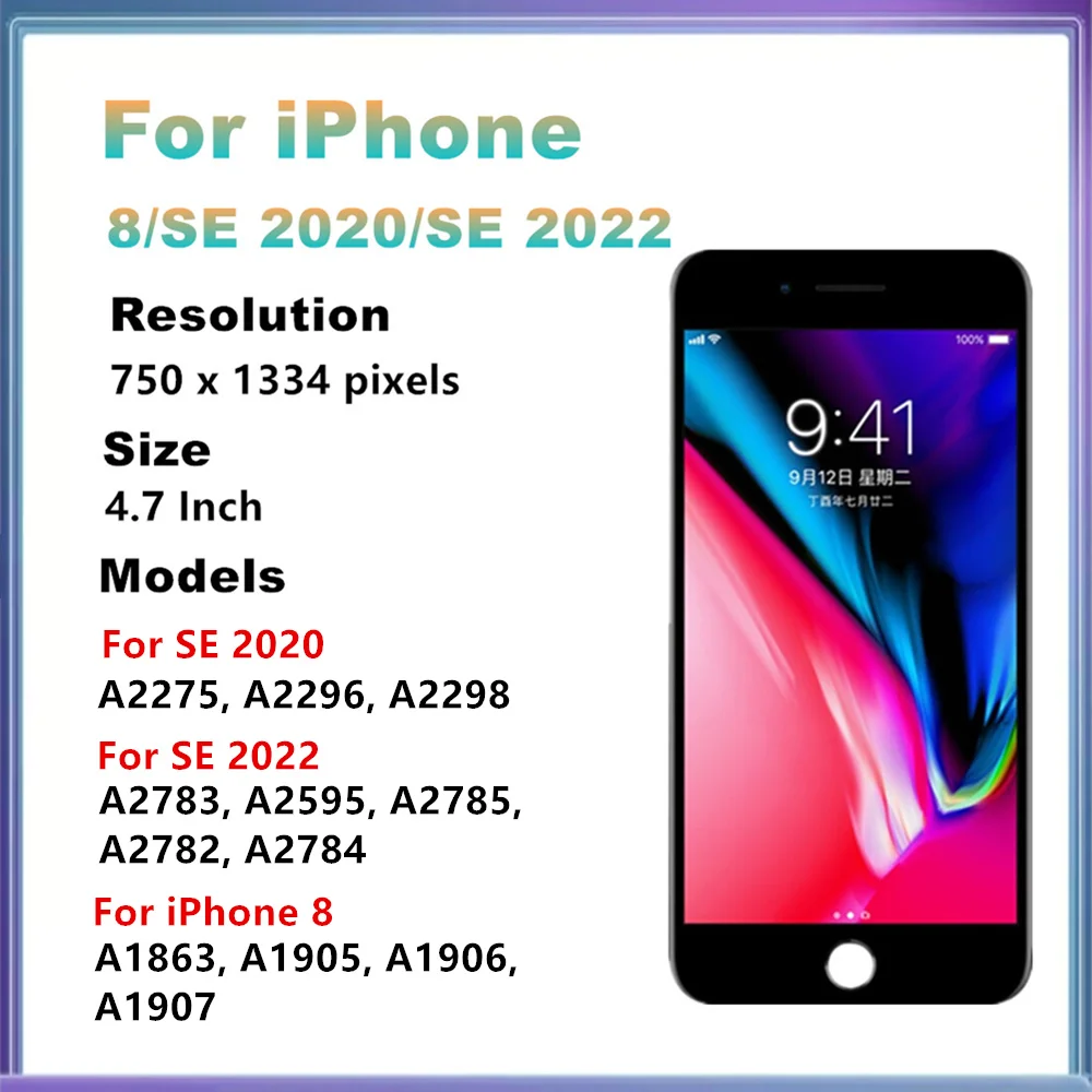 Ecrã LCD para iphone 8, SE 2020, SE 2022 BRANCO e PRETO