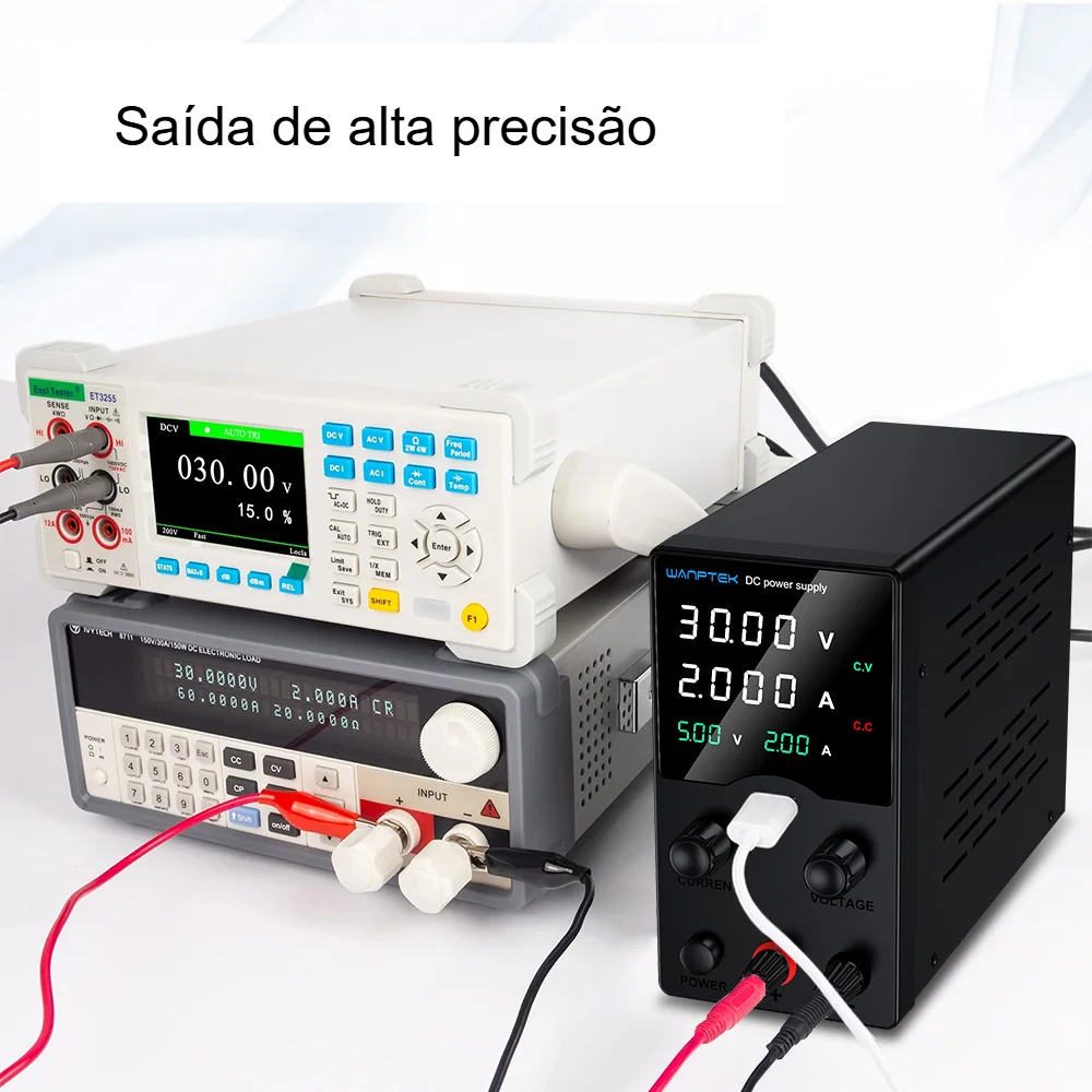 Fonte de alimentação variável de bancada Wanptek DC 32V / 62V 5 A / 10A com saída USB 2A e medidor de corrente de carregamento