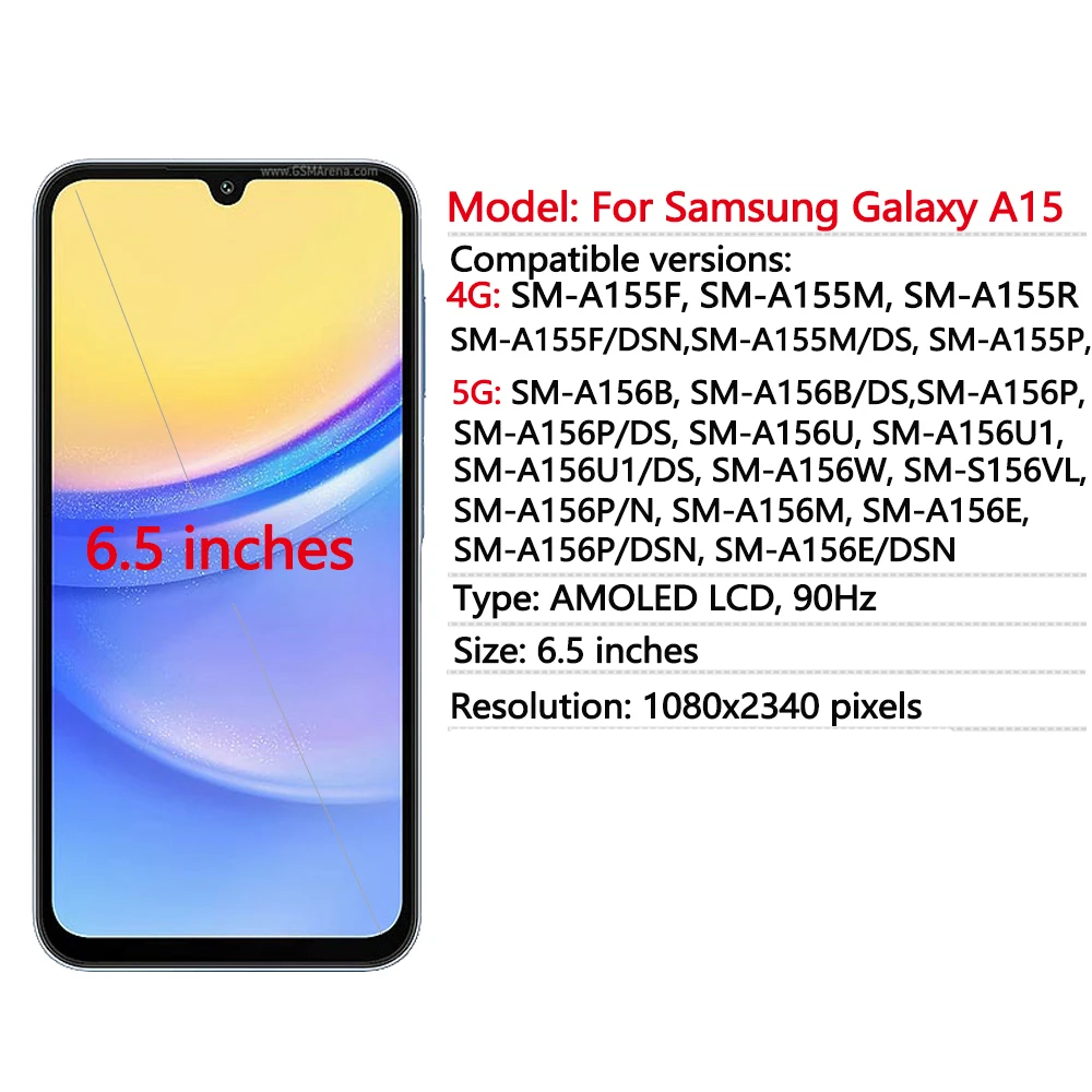 Ecrã LCD/OLED com ou sem moldura para Samsung Galaxy A15 4G/5G SM-A155 A156 1 Ecrã LCD/OLED com ou sem moldura para Samsung Galaxy A15 4G/5G SM-A155 A156