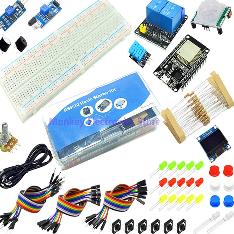 Kit de desenvolvimento para iniciantes com ESP32 (microcontrolador com wifi), sensores, cabos, placa de prototipagem, relés, leds 4 Kit de desenvolvimento para iniciantes com ESP32 (microcontrolador com wifi), sensores, cabos, placa de prototipagem, relés, leds