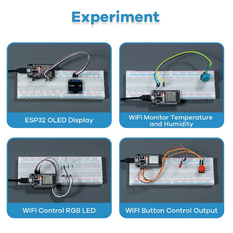 Kit de desenvolvimento para iniciantes com ESP32 (microcontrolador com wifi), sensores, cabos, placa de prototipagem, relés, leds 5 Kit de desenvolvimento para iniciantes com ESP32 (microcontrolador com wifi), sensores, cabos, placa de prototipagem, relés, leds
