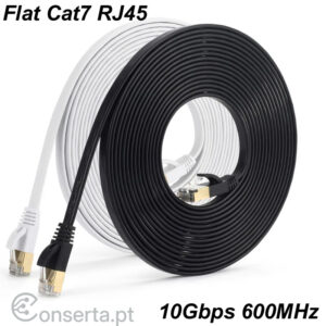 Cabo de rede ethernet espalmado RJ45 CAT7 10Gbps 600MHz Branco ou Preto 0,5M a 30M