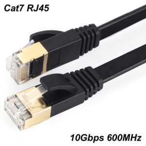 Cabo de rede ethernet espalmado RJ45 CAT7 10Gbps 600MHz Branco ou Preto 0,5M a 30M